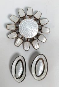 Aksel Holmsen Flower Brooch & Earring Norway 925 Sterling Enamel MCM Brutalist - Picture 1 of 16