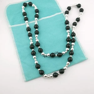 Tiffany & Co Sterlingsilber & schwarzer Onyx Kugel Perlen 30 in Fortsetzung Halskette - Bild 1 von 11