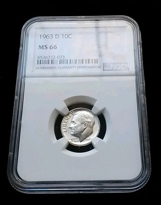 1963-D  10C  Roosevelt Dime 90% SILVER NGC MS 66  3621 - Image 1 of 2
