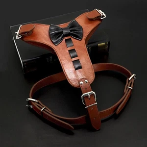Leather Dog Harness with Bowtie Adjustable Neck & Chest Pitbull Boxer Doberman * - Picture 1 of 13