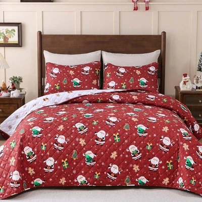 Juego de edredones de Navidad tamaño king ropa de cama roja edredones de vacaciones reversibles Chri... Foto 1 de 4