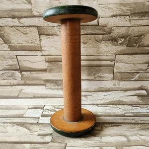 Wood Industrial Spool Spindle Bobbin Vintage 9 1/8 in Tall Green Painted Ends - Picture 1 of 12