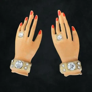 1940s Vintage 🖤 Coro LADY HANDS 🖤 Rhinestone Clip On Earrings Enamel RESTORED - Picture 1 of 20