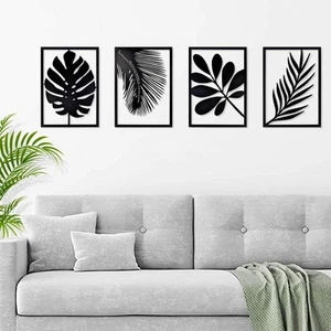Black Wall Decor 4 Piece Rustic Metal Tree Leaf Minimalist Modern Wall Art fo... - Picture 1 of 7