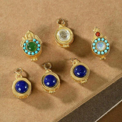 Golden Gebetsbox Medaillon Anhänger 925 Sterling Silber Buddhismus box A2003 - Bild 1 von 4