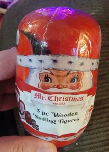 Mr Christmas 2024 Santa 5 Pc Wooden Nesting Figures Mrs Claus Rudolph Elf - Picture 1 of 13