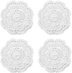 Lace round Crochet Doilies Handmade Coasters, 4-Inch Placemats, Pack of 4 - Picture 1 of 12