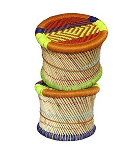 Handmade Pushkar Muddha Footstool Eco-Friendly Outdoor Indoor Multicolor 2 Piece - Picture 1 of 2