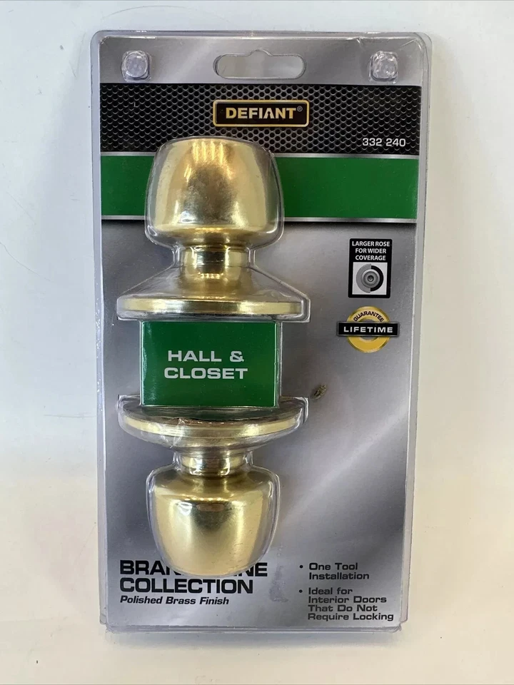 Defiant Hall & Closet Lock Set Brandywine Collection Polished Brass 332-240