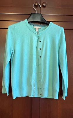Nuevo 2013 Banana Republic Mezcla de Seda Cárdigan Suéter Manga Larga Suave Turquesa Foto 1 de 4