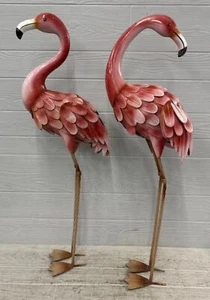 Flamingo Garden Statues and Sculptures, Metal Birds Yard Art Outdoor Pink - Picture 1 of 3