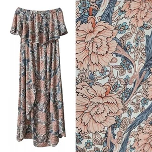 NWT Kori America Strapless Maxi Dress M Floral Slits Tiered Flowy Beachy Cottage - Picture 1 of 11