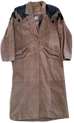 Vintage Adventure Bound Suede Brown Leather Trenchcoat Womens Small Vtg W Liner - Image 1 of 4