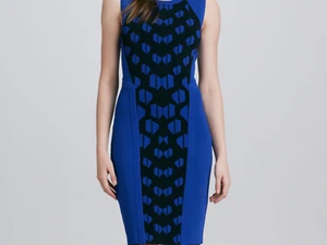 NUEVO CON ETIQUETAS DVF Vestido Ajustado Tejido Elástico Azul Real/Negro Talla M Precioso - Imagen 1 de 6