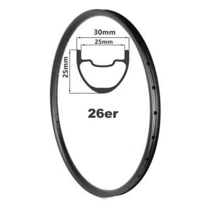 Cerchio mountain bike carbonio 26 30 mm larghezza profondità 25 mm freno a disco clincher tubeless - Foto 1 di 8