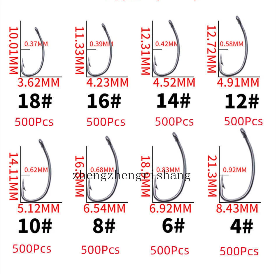 500pcs High Carbon Steel Fly Fishing Hooks 2~18# Dry Wet Nymph Shrimp Tying Hook - Image 1 of 4