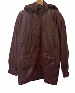 Chaqueta de cuero marrón vintage Phase 2 para hombre talla mediana con capucha desmontable - Imagen 1 de 9