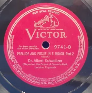12" Dr. Albert Schweitzer 78 BACH Prelude & Fugue In E Minor In 2 Parts E BX4A - Imagen 1 de 2
