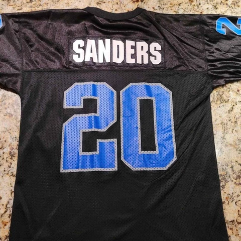 1995 90s Vintage Black Barry Sanders Detroit Lions Starter Jersey 48 L QB Club Cover