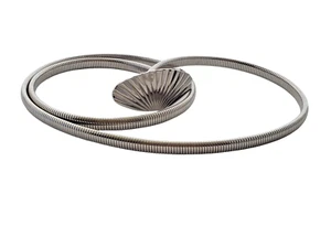 Vintage Skinny Silver Tone Metal Flexible Coil Stretch Belt w/ Scalloped Buckle - Picture 1 of 6