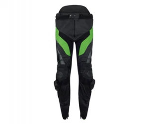 Kawasaki KRT Pantalones De Cuero Para Hombre Negro/Verde NUEVO - Imagen 1 de 3