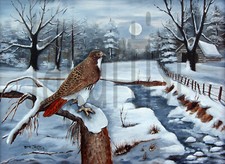 Folk Art Prints Red Tailed Hawk Bird Snow Moon Landscape Arie Taylor 