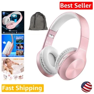 Bluetooth Over Ear Headphones - 68H Playtime, Deep Bass, HiFi Stereo - Rose Gold - Picture 1 of 9