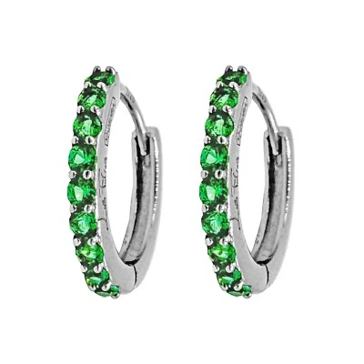 Coppia di Orecchini  a Cerchio Verde in argento 925 rodiato - Hoops Collection - Immagine 1 di 4