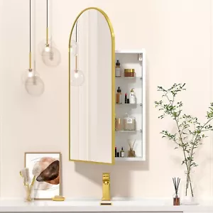 Gold Arched Bathroom Vanity Mirror Cabinet Wall Mounted Medicine Cabinet Storage - Picture 1 of 7