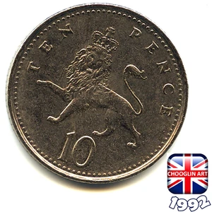 Eine britische 1992 Elizabeth II Ten Pence 10p Münze, 33 Jahre alt! - Bild 1 von 2