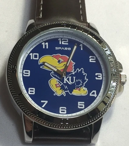 New Kansas Jayhawks Sparo Classic Men's Sports Watch with Brown Leather Band Cover