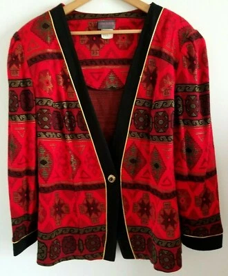 Chaqueta Blazer Vintage Tina Barrie 16W Estampado Suroeste Manga 3/4 Un Botón  Foto 1 de 4