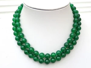 GOLDJUNGE69 GJH * DAMEN EDELSTEIN HALSKETTE  JADE GRÜN 10mm (BEH)  KUGEL LANGKET - Bild 1 von 5