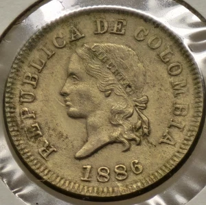 Moneta 5 Centavos Liberty Colombia 1886 XF! - Foto 1 di 2