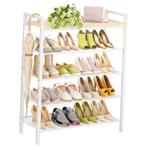 Shoe Rack for Front Door 5 Tier (11.81"D x 29.33"W x 38.18"H) White+beige - Picture 1 of 7