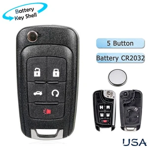 Flip Remote Key Fob SHELL CASE 5 Buttons For Chevrolet 2010-2017 + Battery - Picture 1 of 8