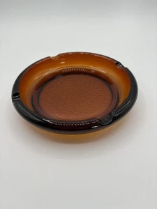 Vintage Heavy Amber Glass Ashtray Classic Diamond Pattern Base Cigar Grooves H23 - Picture 1 of 4