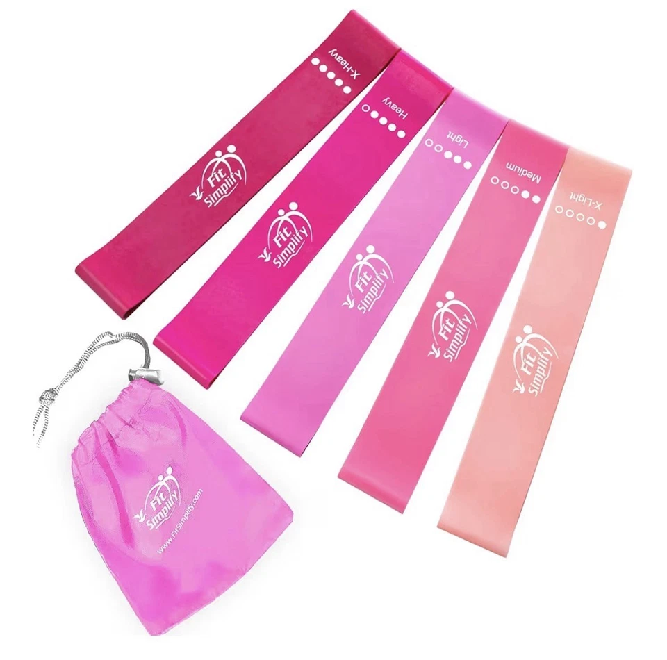 Juego de 5 bandas de resistencia Fit Simplify con guía y bolsa de transporte - rosa Foto 1 de 1
