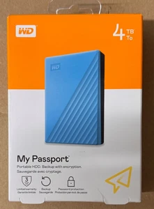 WD MY PASSPORT 4TB PORTABLE EXTERNAL HARD DRIVE - NEW USB 3.2 BLUE WARRANTY - Afbeelding 1 van 1