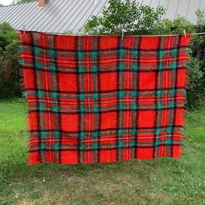 Vintage Red Plaid Wool Stadium Blanket Kerrymuire Mohair Onkaparinga Australia - Picture 1 of 8