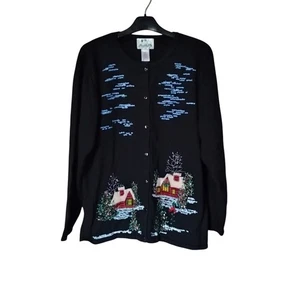 Quacker Factory Holiday bestickte Strickjacke Pullover Gr. L - Bild 1 von 4