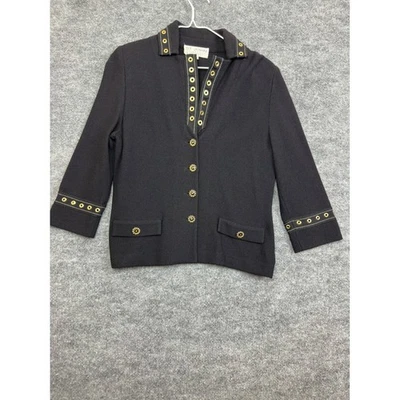 St John Collection by Marie Gray Knit Jacket Black Gold Button Detail Sz 4 - Image 1 of 4