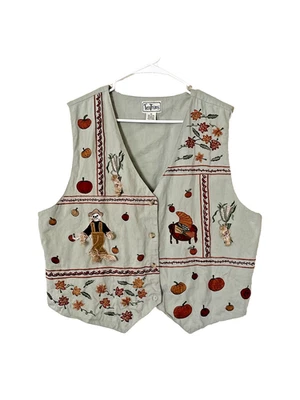 Vintage TanTrums Fall Embroidered Vest Cottagecore Garden Party Womens 1XL - Image 1 of 4
