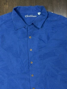 Caribbean Button Up Shirt Mens Big & Tall Size 4XLT Blue Hawaiian Short Sleeve - Picture 1 of 7
