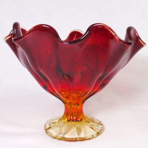 VTG L.E. Smith Handkerchief Vase Footed Compote AMBERINA 9 Petals Swung Glass 5" - Picture 1 of 9