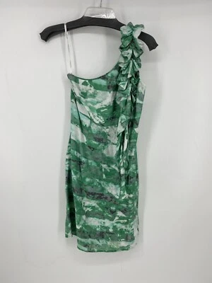 Vestido Marc New York Verde y Blanco Acuarela Un Hombro Volantes Talla XS USADO EN EXCELENTE ESTADO Foto 1 de 2