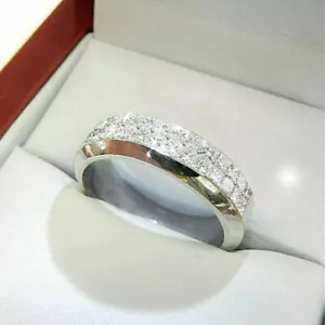 1.20Ct Princess Cut Lab Created Diamond Men's Wedding Band 14K White Gold Plated - Picture 1 of 6