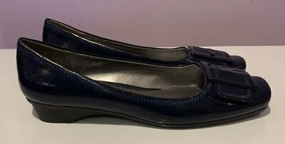 Liz Claiborne Womens Blue Patent Leather low Heel Slip on Shoes Buckle Size 8M - Image 1 of 4