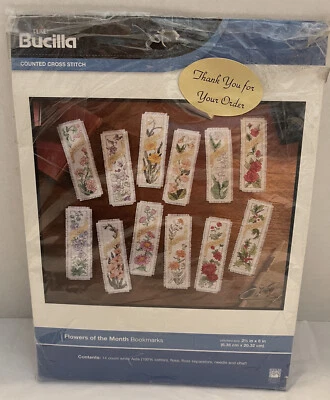 NIP Bucilla Flowers Of The Month Bookmarks Counted Cross Stitch Kit WM45571 - Image 1 of 4