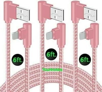 3 PACK 6ft 90 Degree Angle Fast Charging Cable Rapid Charger Charge Sync Cord - Image 1 of 4